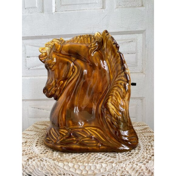 Vintage MCM Horse head TV Lamp/Planter Vase Brown Pottery  Works - Picture 10 of 16
